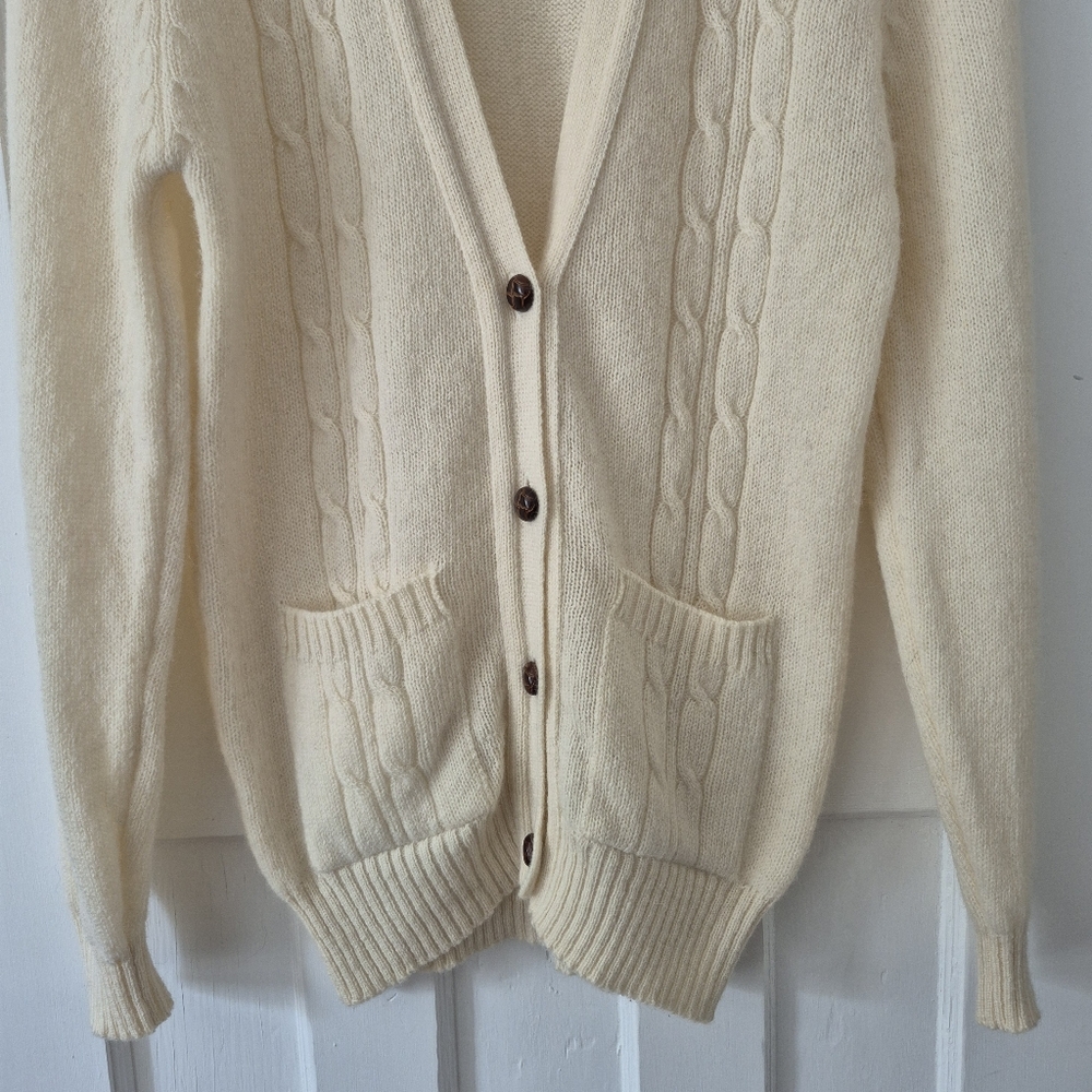 Vintage Grandmacore Wool Cable Knit Button Front Cardigan Sweater Tabi Int Sz M - Picture 3 of 9